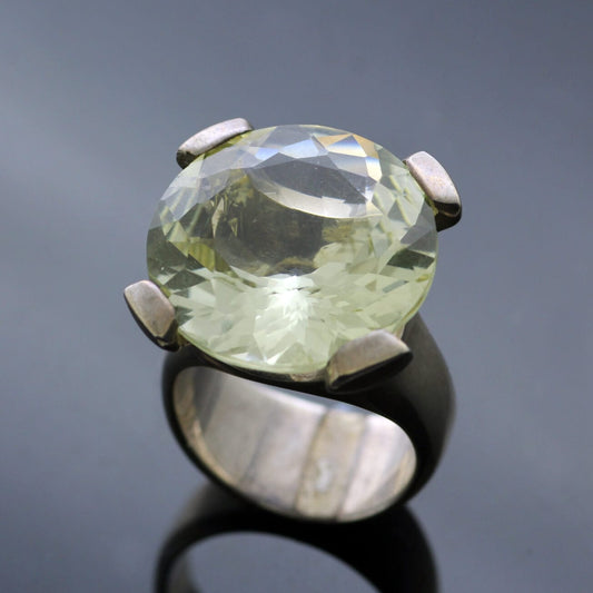 ROUND LEMON QUARTZ & STERLING SILVER COCKTAIL RING