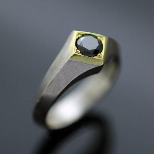 BLACK DIAMOND PAVE SET IN 18CT YELLOW GOLD & STERLING SILVER NOIR RING