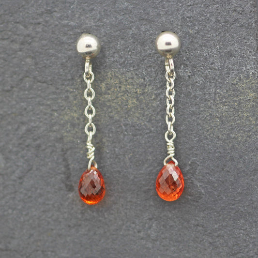 Silver Orange Sapphire 'Raidrop' Earrings