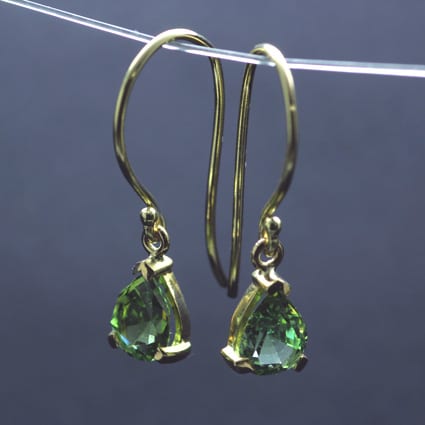 PEAR CUT GREEN TOURMALINE SET IN 18CT YELLOW GOLD DROPLET EARRINGS