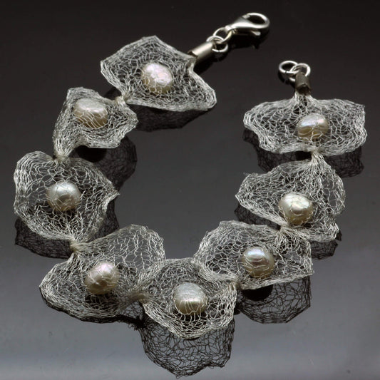 Silver mesh & white Pearl bracelet by Petra de Souza