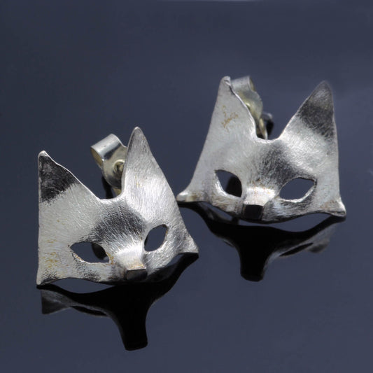 Sterling Silver fox mask stud earrings by Kismet & Slate