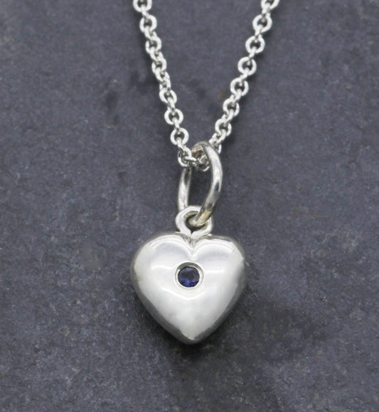 Sapphire & Silver Small Heart Pendant