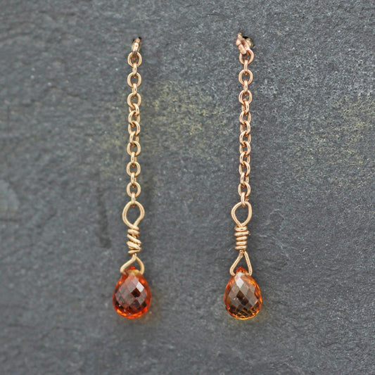 Rose Gold Orange Sapphire ‘Raindrop’ Earrings