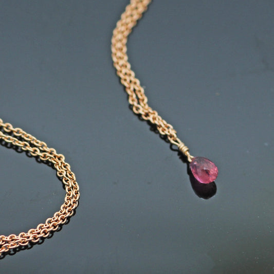 Rose Gold Pink Sapphire 'Raindrop' Necklace