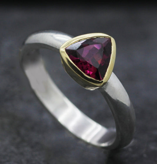 TRILLION RUBYLITE TOURMALINE SET IN 18CT YELLOW GOLD & STERLING SILVER