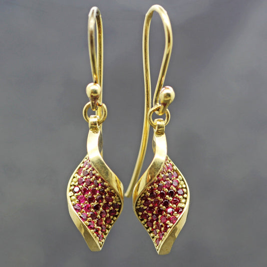 18ct & Ruby Vesica Twist Earrings