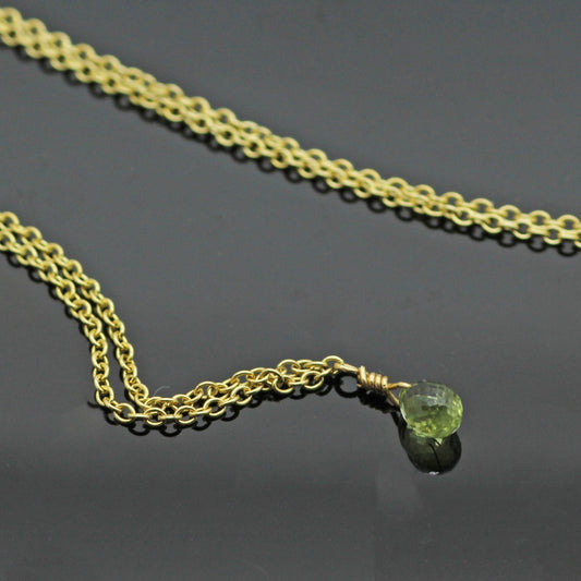 Yellow Gold Green Sapphire 'Raindrop' Necklace